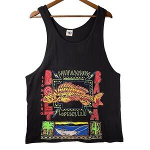 VTG Lightning Bolt Baja Neon Fish T Shirt Tank Mens SIZE LARGE Single Black Surf